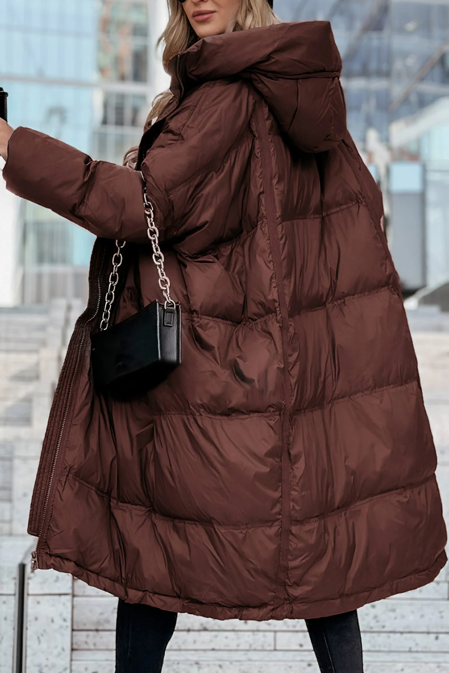 Women's Hooded Long Sleeve Mid-length Cotton Coat